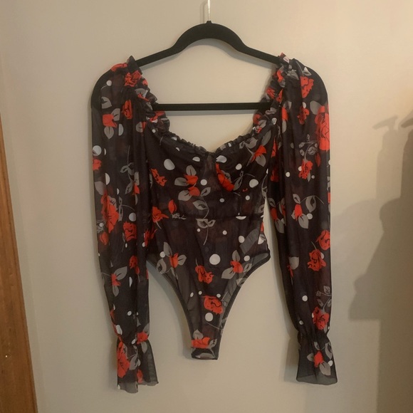 Mesh long sleeve floral body suit - Picture 3 of 4